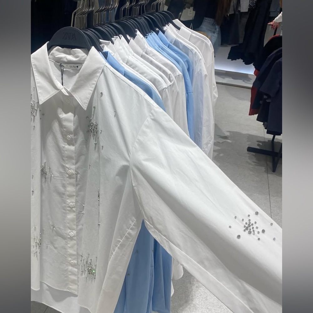 Zara white rhinestones Button-Up Shirt